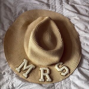 Chic Tan Straw Hat with MRS Letters